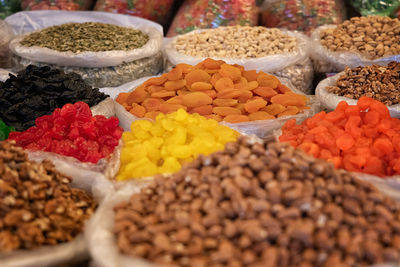 Dried nuts and fruits for sale in open market