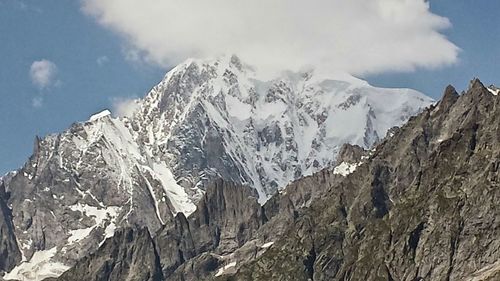 Scenic view of snow covered mountains