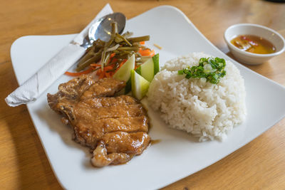 High angle view of meal served in plate