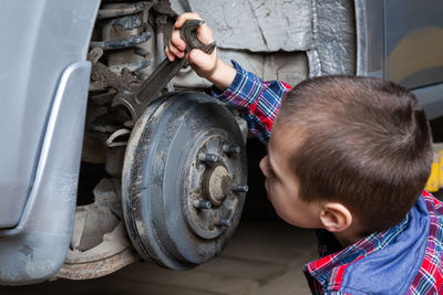 Portrait of boy in car