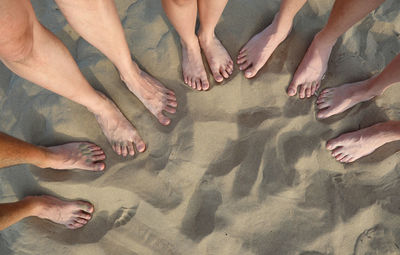 Ten feet of family on the sandy beach in summer 10