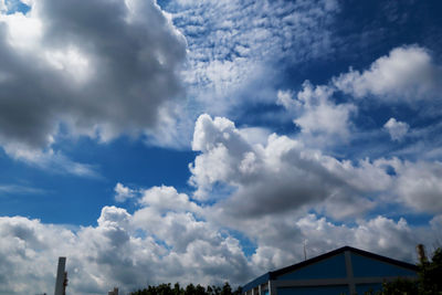 Low angle view of building against cloudy sky