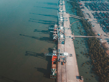 High angle view of ship in sea