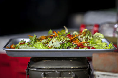 Chopped vegetable on tray