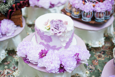 High angle view of pink flower bouquet