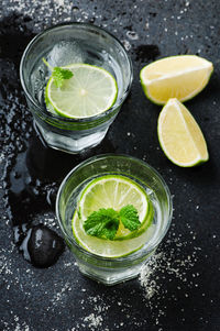 High angle view of fruits in glass