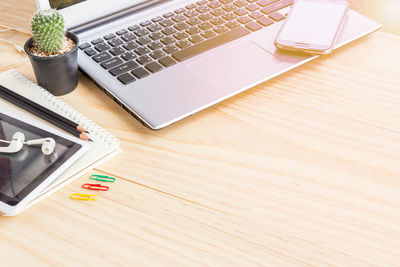 High angle view of laptop on table