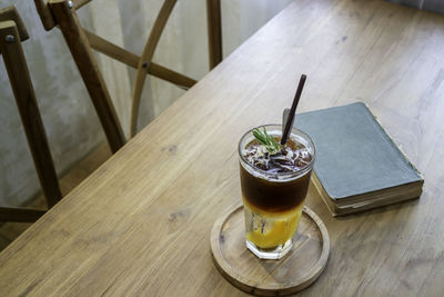 High angle view of drink on table