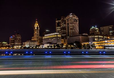 Light trails on city lit up at night