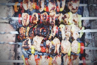 Close-up of meat on barbecue grill