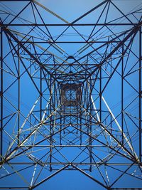 Low angle view of electricity pylon against sky