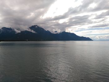 Scenic view of mountains against cloudy sky