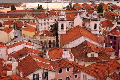 High angle view of houses in town