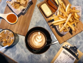 High angle view of coffee on table