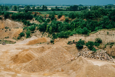 High angle view of mining industry against sky