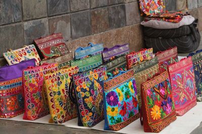 Multi colored displayed for sale in market