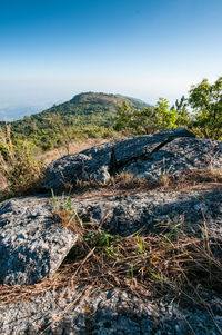 Scenic view of land against clear sky