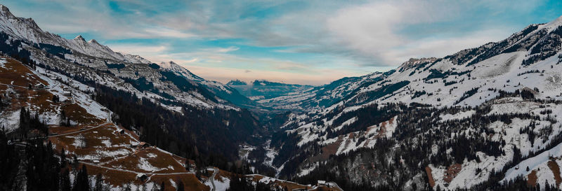 Scenic view of snowcapped mountains against sky