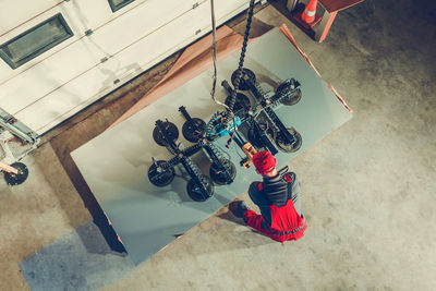 High angle view of toys on street