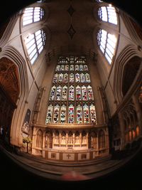 Low angle view of window in temple