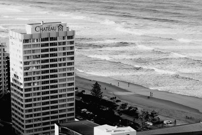 High angle view of buildings at seaside