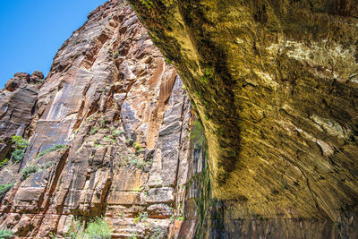 Low angle view of rock formation on mountain
