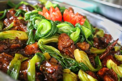 High angle view of salad served in plate