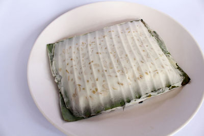 High angle view of bread in plate