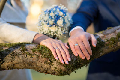 Close-up of the hands of a couple in wedding day