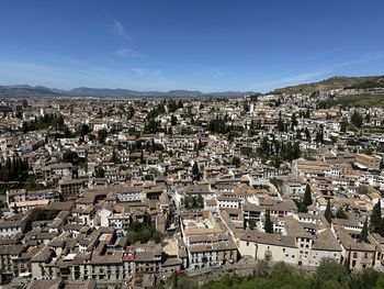 High angle view of townscape against sky