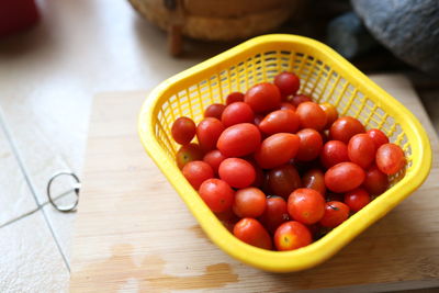 High angle view of tomatoes on table
