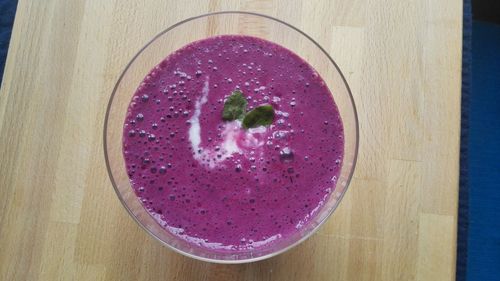 High angle view of drink on table