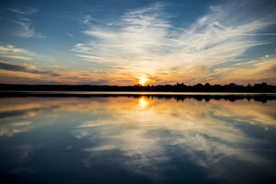 Scenic view of lake against sky during sunset