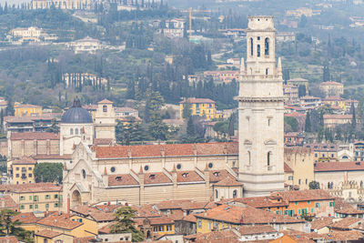 Aerial view of the skyline of verona with a beautiful church
