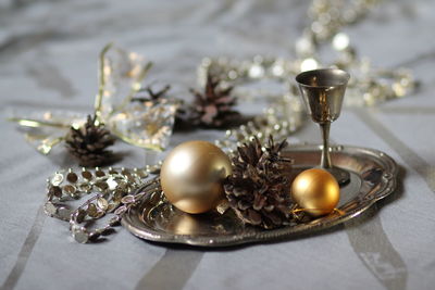 High angle view of decoration on table