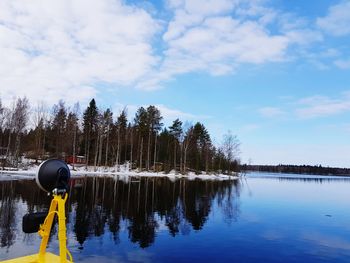 Reflection of trees in lake against sky