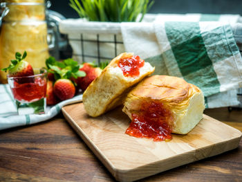 Close-up of strawberries on table