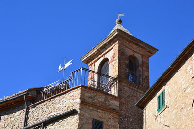 Low angle view of building against clear blue sky