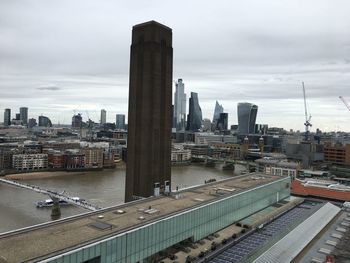 High angle view of buildings against sky