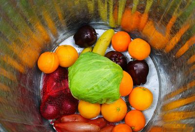 High angle view of fruits in container