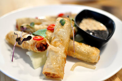 Close-up of served food in plate