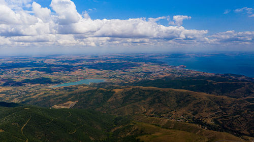 Aerial view of townscape against sky