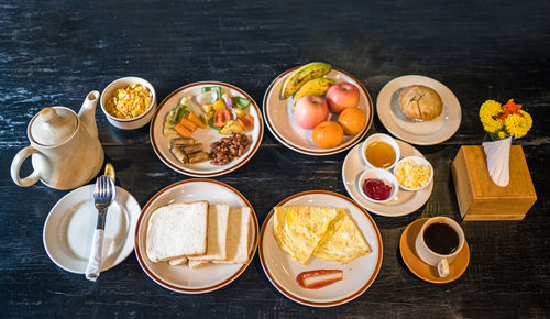 High angle view of food on table