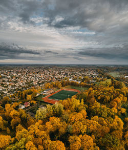 High angle view of plants growing on land against sky