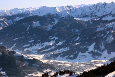 Scenic view of snowcapped mountains against sky