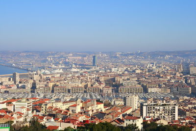 High angle view of townscape against sky