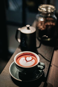 High angle view of coffee on table