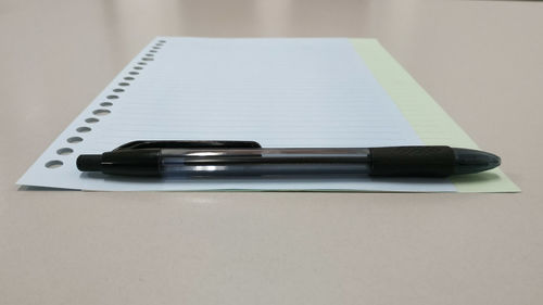 High angle view of pen on table