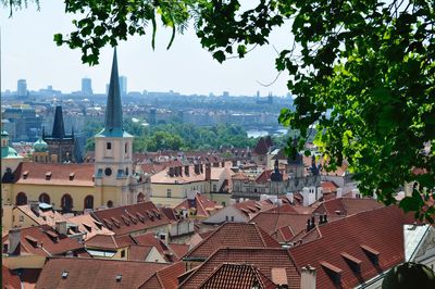 High angle view of buildings in city