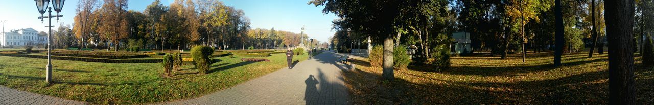 Panoramic view of road amidst trees against sky